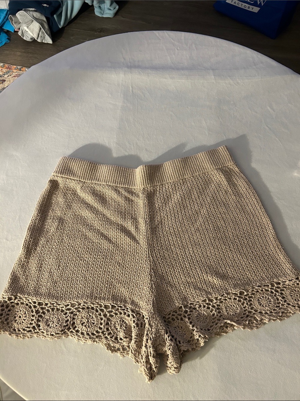 Abercrombie & Fitch Beige High-Waist Knit Shorts with Crochet Hem